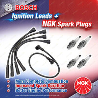 4 x NGK Spark Plugs + Bosch Ignition Leads Kit for Nissan Urvan E23 VPGE23 2.0L