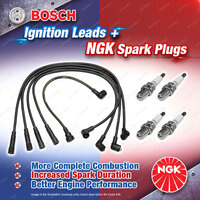 4 x NGK Spark Plugs + Bosch Ignition Leads for Nissan 1600 510 Stanza A10 1.6