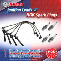 4 x NGK Spark Plugs + Bosch Ignition Leads Kit for Nissan Pulsar N15 FEAN15 2.0L