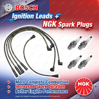 4 x NGK Spark Plugs + Bosch Ignition Leads Kit for Nissan Navara D21 Vanette C22