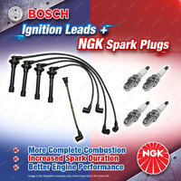 4 x NGK Spark Plugs + Bosch Ignition Leads for Nissan Pulsar N14 BEAN14 FEAN14