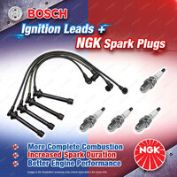 4 x NGK Spark Plugs + Bosch Ignition Leads Kit for Nissan Navara D22 ACUD22 LPG