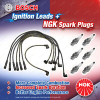 6 x NGK Spark Plugs + Bosch Ignition Leads Kit for Nissan Fairlady S130 HGS130