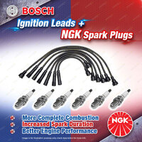 6 x NGK Spark Plugs + Bosch Ignition Leads Kit for Nissan Patrol G60 MQ 160 LPG