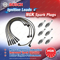 6 x NGK Spark Plugs + Bosch Ignition Leads Kit for Nissan Patrol GU Y61 TBSY61