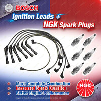 6 x NGK Spark Plugs + Bosch Ignition Leads Kit for Nissan Patrol GQ WSGY60 3.0L