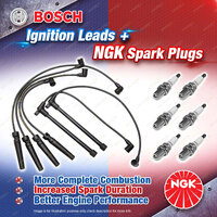 6 x NGK Spark Plugs + Bosch Ignition Leads Kit for Nissan Pathfinder R50 LPG