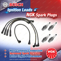 4 x NGK Spark Plugs + Bosch Ignition Leads Kit for Subaru GL AN4 Leone AC AN5