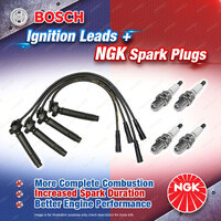 4 x NGK Spark Plugs + Bosch Leads for Subaru Impreza GD GG Liberty BE Outback BH