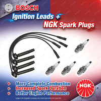 4 x NGK Spark Plugs + Bosch Ignition Leads Kit for Subaru Liberty BE BE9 BH BH9