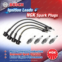 4 x NGK Spark Plugs + Bosch Ignition Leads Kit for Toyota Townace YR39R YR39 LPG