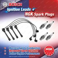 4x NGK Spark Plugs + Bosch Ignition Leads Kit for Toyota Landcruiser RZJ95 630mm