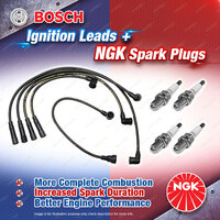 4 x NGK Spark Plugs + Bosch Ignition Leads Kit for Toyota 4 Runner RN130 RN138