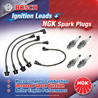 4 x NGK Spark Plugs + Bosch Leads for Toyota Hilux YN51 YN56 YN60 YN65 YN80 YN85