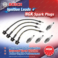 4 x NGK Spark Plugs + Bosch Leads Kit for Toyota Hiace YH50 YH61 YH73 Tarago YR