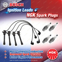 4 x NGK Spark Plugs + Bosch Leads Kit for Toyota Corolla AE111 Without Clips