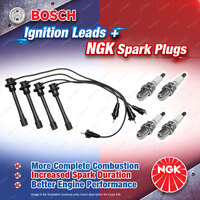 4 NGK Spark Plugs + Bosch Leads Kit for Toyota Hilux RZN149 RZN154 RZN169 RZN174