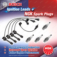 4 x NGK Spark Plugs + Bosch Ignition Leads Kit for Toyota MR2 SW20 2.0L 3SGE