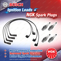 4 x NGK Spark Plugs + Bosch Leads for Toyota Hiace RCH 12 22 RZH 103 106 113 111