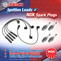 4 x NGK Spark Plugs + Bosch Ignition Leads Kit for Toyota 4 Runner RN130R RN138