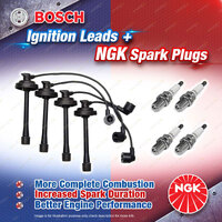 4 x NGK Spark Plugs + Bosch Ignition Leads Kit for Toyota Spacia SR40R SR40