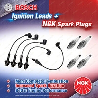 4 NGK Spark Plugs + Bosch Ignition Leads for Toyota Townace KR42R KR43 02-05 LPG