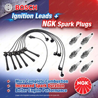 6x NGK Spark Plugs + Bosch Ignition Leads Kit for Toyota Landcruiser FZJ75 FZJ80