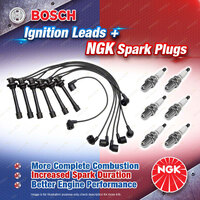 6 x NGK Spark Plugs + Bosch Ignition Leads Kit for Toyota Vienta VCV10R VCV10