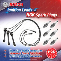 6 x NGK Spark Plugs + Bosch Leads Kit for Toyota Hilux VZN185 Landcruiser VZJ95