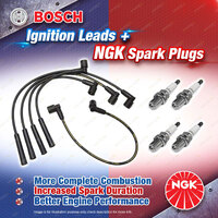 4 x NGK Spark Plugs + Bosch Ignition Leads Kit for Volkswagen Golf MK 3 Vento 1H