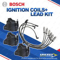 Bosch 3 Ignition Coils+Lead Kit for Holden Commodore VG VN Calais 3.8L V6 90-91