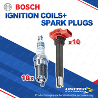 Bosch 10 Spark Plugs+10 Ignition Coils for Audi R8 42 5.2L CTYA V10 40V 13-16