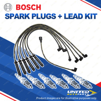 Bosch 6 Spark Plugs+Lead Kit for Nissan Skyline R31 HR31 2.0L I6 96KW 85-89