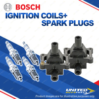 Bosch 4 Spark Plugs+2 Ignition Coil for Mercedes Benz C180 C230 W202 S202 CLK200