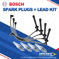 Bosch 4 Spark Plugs+Lead Kit for Nissan Pulsar N15 FEAN15 HNN15 2.0L I4 95-00