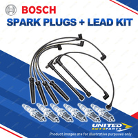 Bosch 6 Spark Plugs+Lead Kit for Nissan Pathfinder R50 3.3L V6 125KW SUV 95-05