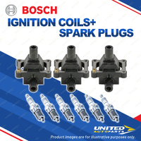 Bosch 6 Spark Plugs+3 Ignition Coils for Mercedes Benz S280 W140 SL280 R129 I6