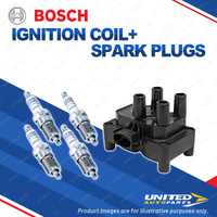 Bosch 4 Spark Plugs+Ignition Coil for Ford KA TA TB BXXWP 1.3L I4 43KW 99-02