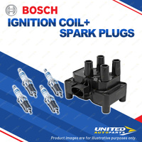 Bosch 4 Spark Plugs+Ignition Coil for Mazda 6 GG GG3P GG3S GY GY3W 2.3L I4 02-05