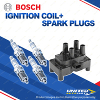 Bosch 4 Spark Plugs+Ignition Coil for Ford Fiesta WP WQ WS WT 1.4L 1.6L I4 05-13