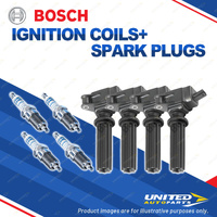 Bosch 4 Spark Plugs+4 Ignition Coils for Ford Focus LW Kuga TF 2.0L I4 16V 11-16