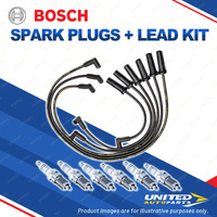 Bosch 6 Spark Plugs+Lead Kit for Holden Statesman WH 3.8L LN3 V6 152KW 01-03