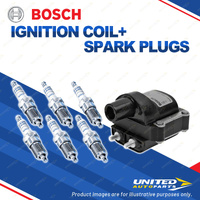 Bosch 6 Spark Plugs+Ignition Coil for Ford Fairmont Falcon XD 3.3L 4.1L I6 79-82