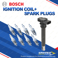 Bosch 8 Spark Plugs+Ignition Coil for Mercedes Benz 380SEC C126 3.8L V8 82-86