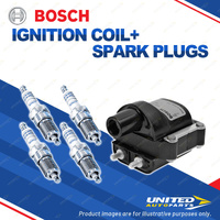 Bosch 4 Spark Plugs+Ignition Coil for Mitsubishi Magna TM TN 2.6L 4G54 I4 85-89