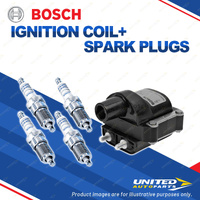 Bosch 4 Spark Plugs+Ignition Coil for Toyota Corolla AE80R AE80 1.3L I4 83-89