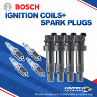 Bosch 4 Spark Plugs+4 Ignition Coils for Hyundai i30 GD GDE D231C D281C 1.6L I4