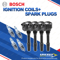 Bosch 4 Spark Plugs+4 Ignition Coils for BMW 320i F30 F31 X1 F48 2.0L I4 15-20