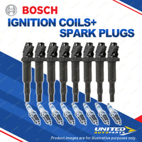 Bosch 8 Spark Plugs+8 Ignition Coils for BMW 550i 650i X5 X6 4.4L V8 32V 09-14