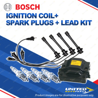 Bosch 4 Spark Plugs Coil Lead Kit for Toyota Landcruiser RZJ95R 2.7L I4 00-02